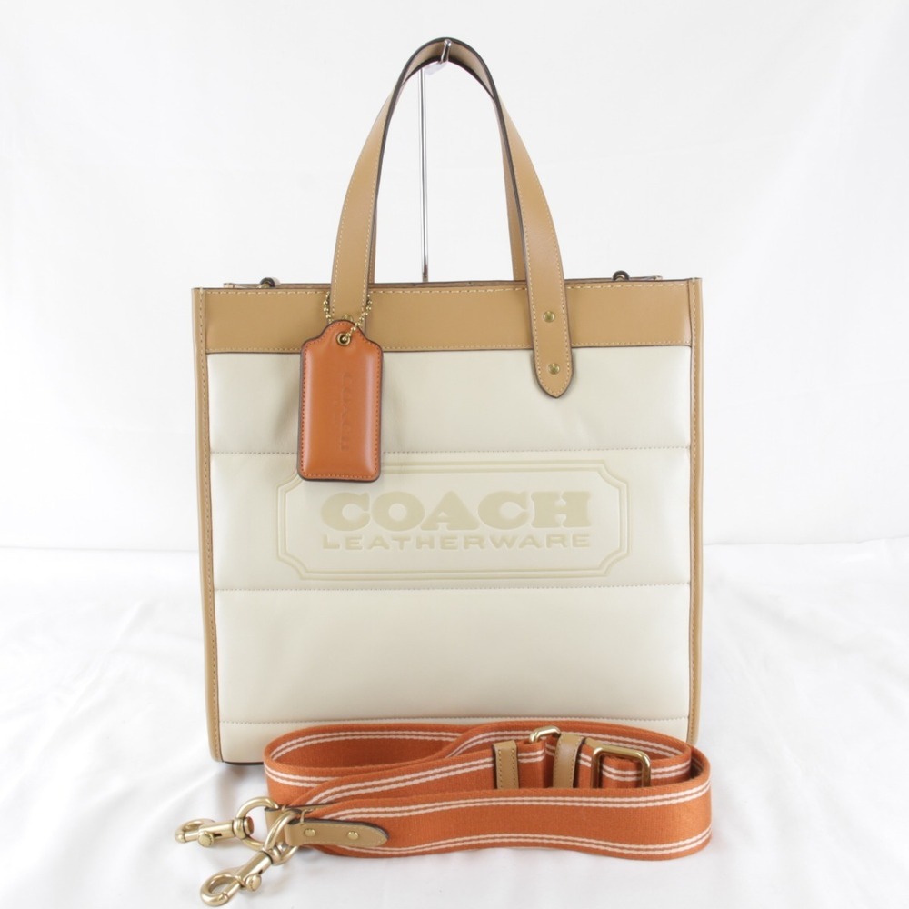 COACH Quilted 2-Way Tote Bag, Leather, Beige, Women's